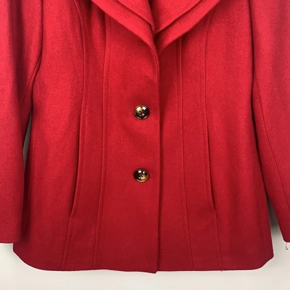 London Fog Red Collar Wool Blend Lined Pea Coat Size Small